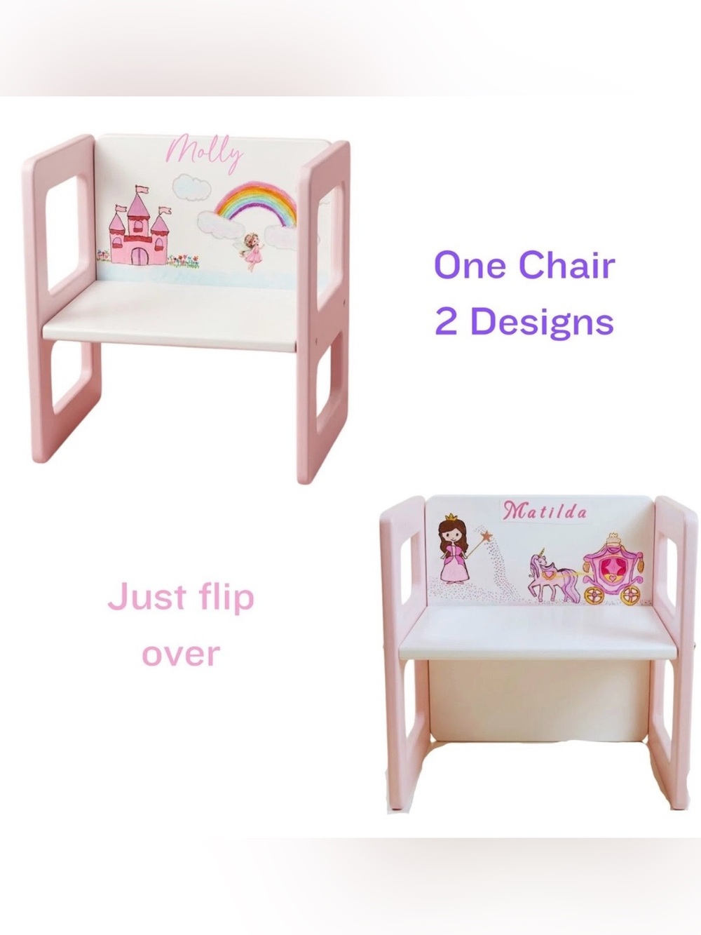 Personalized Montessori Weaning Chair Wood 3 Heights Ages 1-3 Princess Theme